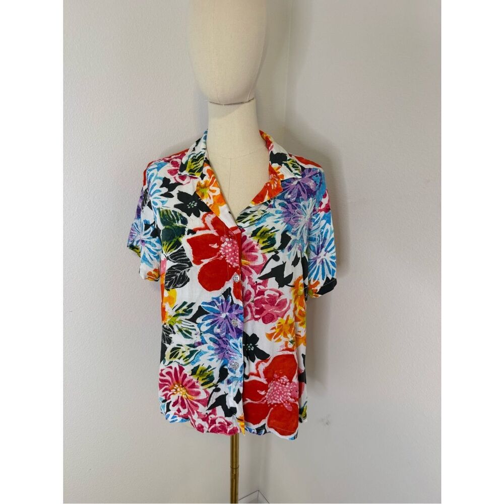 Jams World Multi-Color Floral Button-Up‎ Blouse in Epiphany - Size Medium